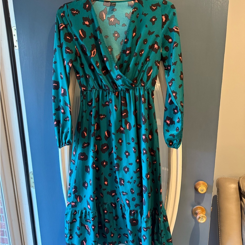 SHEIN Teal and Pink Patterned Dress
